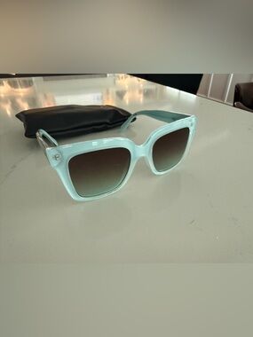 Quay Australia Light Blue Square Sunglasses with Brown Gradient Lenses
